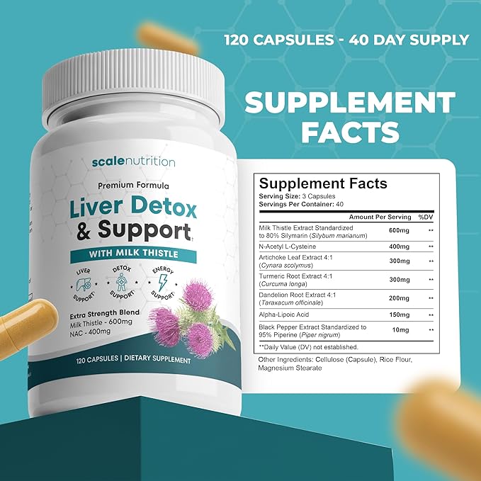 Liver Support Supplement 1,960mg – Milk Thistle, NAC, Artichoke, Turmeric & Alpha Lipoic Acid – Liver Detox & Cleanse Formula – Energy & Liver Function Support – 120 Capsules