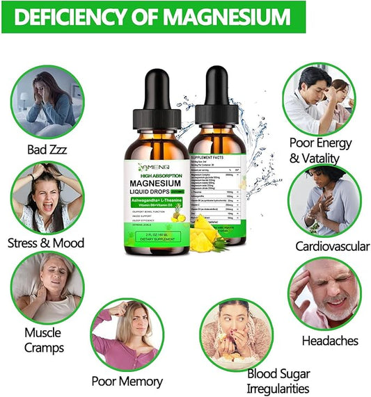 Liquid Magnesium Supplement, Organic 5-in-1 Magnesium Complex Drops 丨 Glycinate, Taurate, Oxide, Malate, Citrate w/L-Theanine, Ashwagandha for Cortisol, Sleep*, Stress, Muscle,