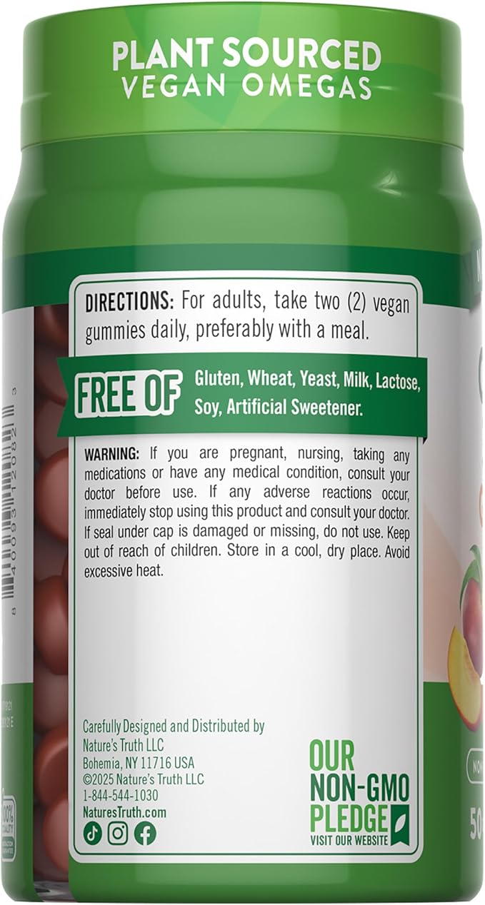Nature's Truth Vegan Omega 3679 Gummies | 50 Count | Peach Flavor | Non-GMO & Gluten Free Supplement