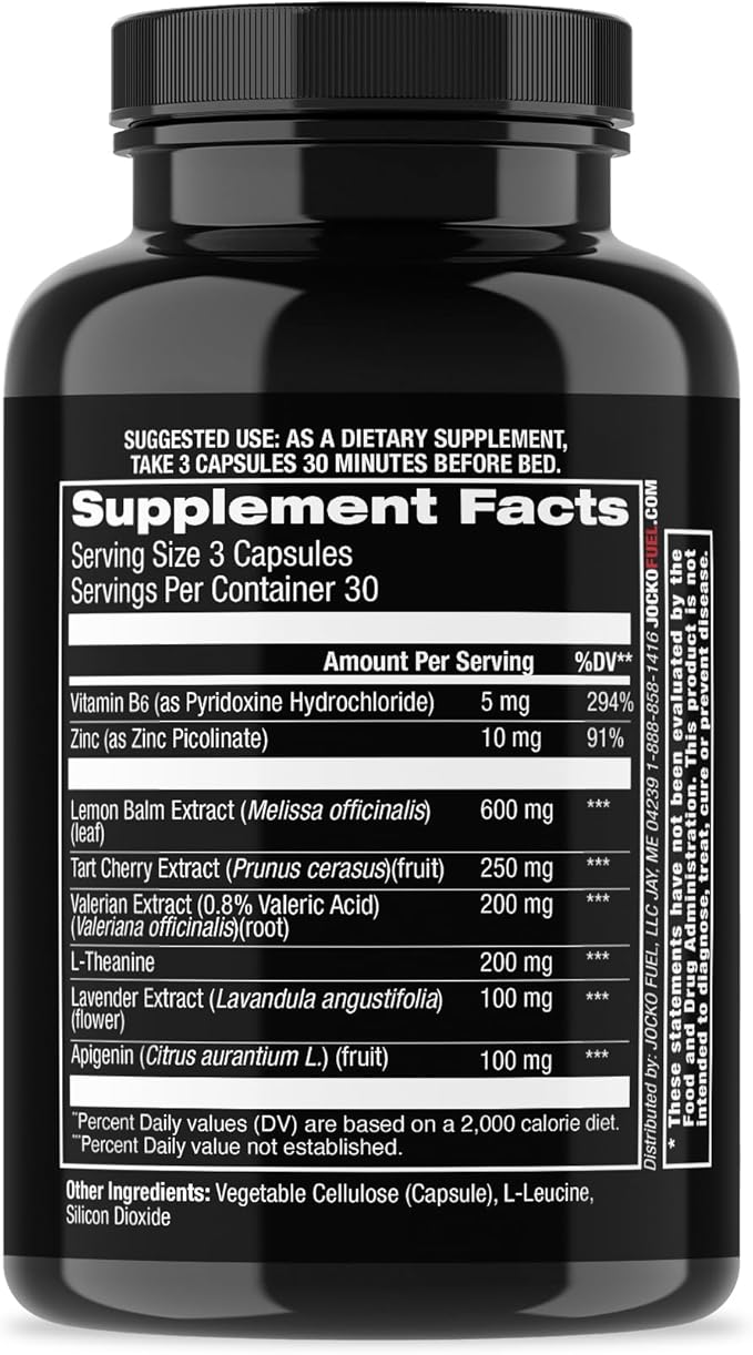Jocko Fuel Good Night Sleep Aid for Adults - Sleeping Pills for Rest & Recovery, Non-Habit Forming with Tart Cherry Extract, L-Theanine, Lavender, & Lemon Balm (90 Capsules) Packaging May Vary