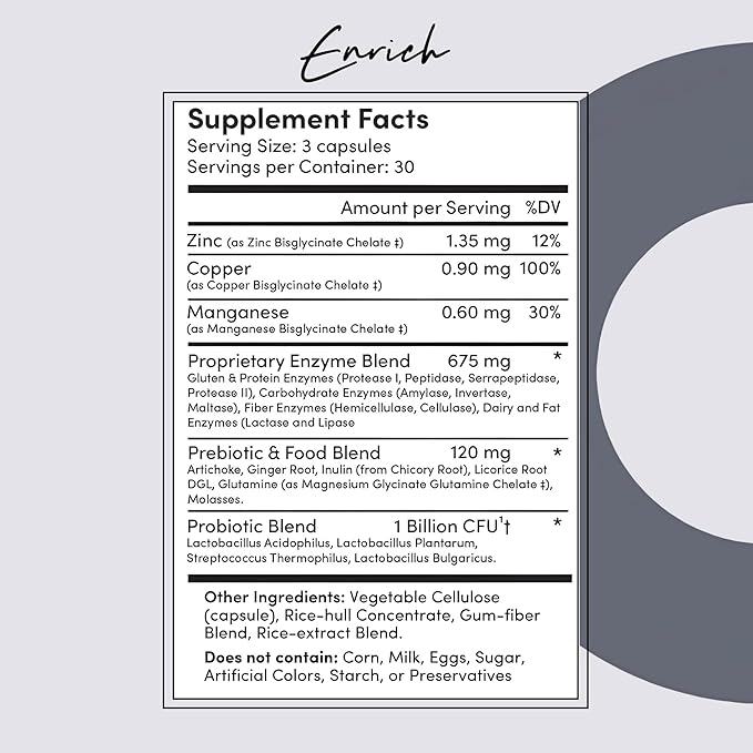 Tranont Enrich Digestive Enzymes with Probiotics & Prebiotics | Gut Health & Digestion Support Supplement | Supports Nutrient Absorption & Post-Meal Comfort | 90 Capsules