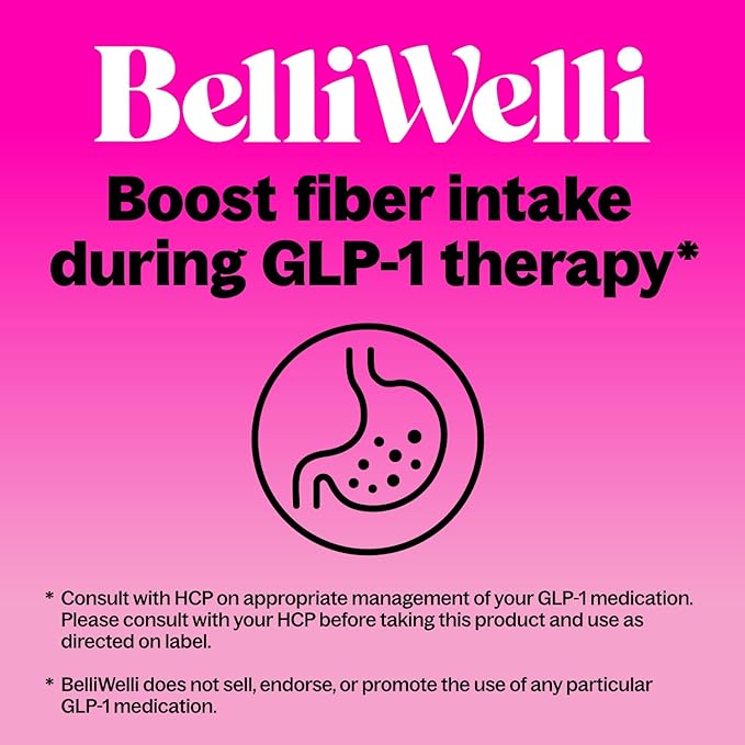 Belli Welli Daily Fiber Supplement Packets with Collagen, Probiotics & Electrolytes | Single Serve Packets for Gut Health, Digestion & Debloating | Strawberry Lemonade | 10 Count