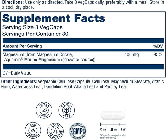 SOLARAY Magnesium Citrate 400mg - Magnesium Supplement - Bone Health, Muscle, Relaxation and Heart Health Support - Vegan, Gluten Free - 30 Servings, 90 VegCaps