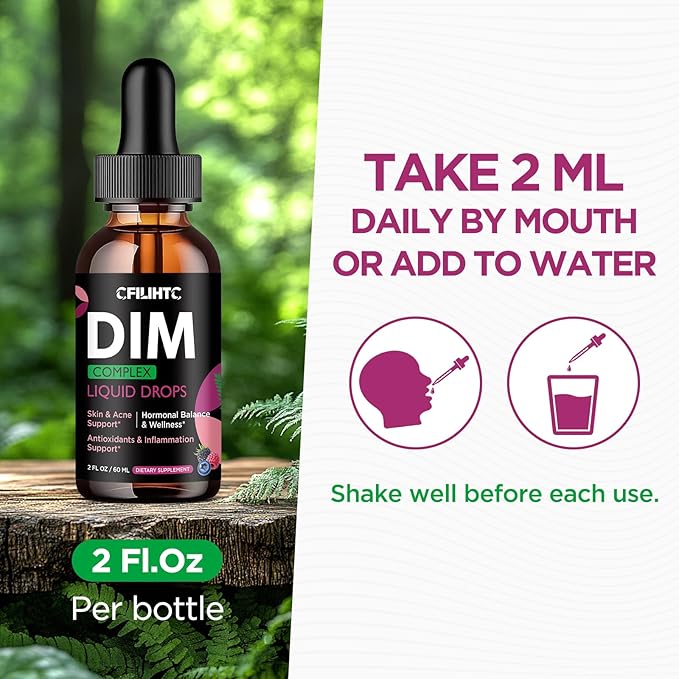 DIM Liquid Drops Supplement Women – Hormone Harmony for Women & Acne Supplements with Multivitamins, Inositol, Sulforaphane - Hormone Balance, Clear Skin & Mood Support, Mixed Berry Flavor 2 Fl Oz