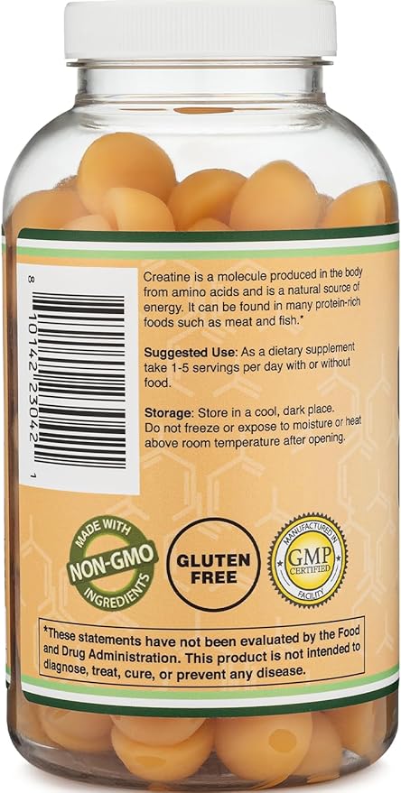 Creatine Monohydrate Gummies - 1g per Serving, 120 Count - No Fillers, Vegan Safe, Non-GMO, Gluten Free by Double Wood