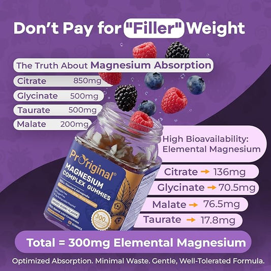 Magnesium Gummies for Stress & Sleep - 300mg Magnesium Complex with Glycinate, Citrate, Malate & Taurate - Supports Relaxation, Muscle & Heart Health - Vegan, Sugar-Free, Non-GMO - 180 Gummies
