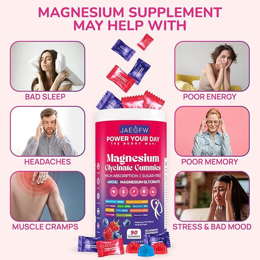 Magnesium Glycinate Gummies 1000mg – x2 High Absorption Magnesium Gummies for Women, Men & Kids – Sugar Free Vegan Supplement with CoQ10