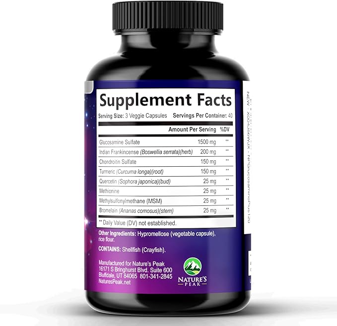 Glucosamine Chondroitin & MSM - 3x Strength Joint Support Supplement for Mobility & Comfort - Glucosamine Complex with Turmeric, Boswellia, Bromelain & Quercetin - Bottled in USA - 120 Capsules