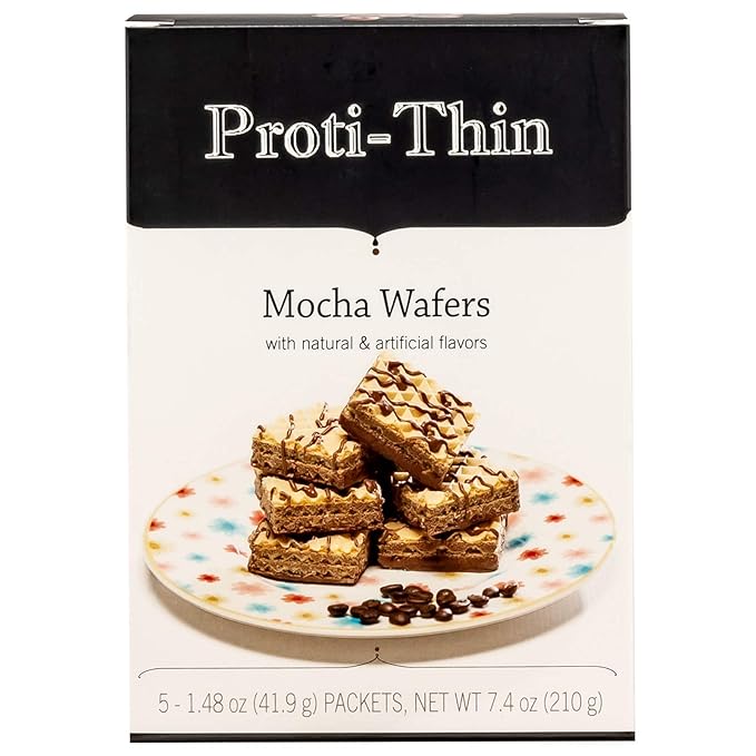 Proti-Thin High Protein Mocha Wafer Squares, Low Sugar, Low Carb, Aspartame Free, Diet Wafer Bars, Healthy Snack, 5 Servings, 2 Wafers per Serving