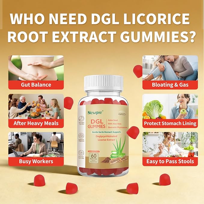 DGL Gummies | Deglycyrrhizinated Licorice Root Extract, Quercetin, Aloe Vera, Anise Seed Powder | Gut Health, Stomach Soothe, Gerd Support, Digestive Comfort | Gluten Free, 60 ct(Strawberry Flavor)
