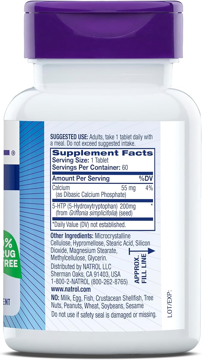 Natrol 5-HTP 200mg Dietary Supplement to Support a Balanced Mood, 60 Time Release Tablets, 60 Day Supply,(Pack of 2)