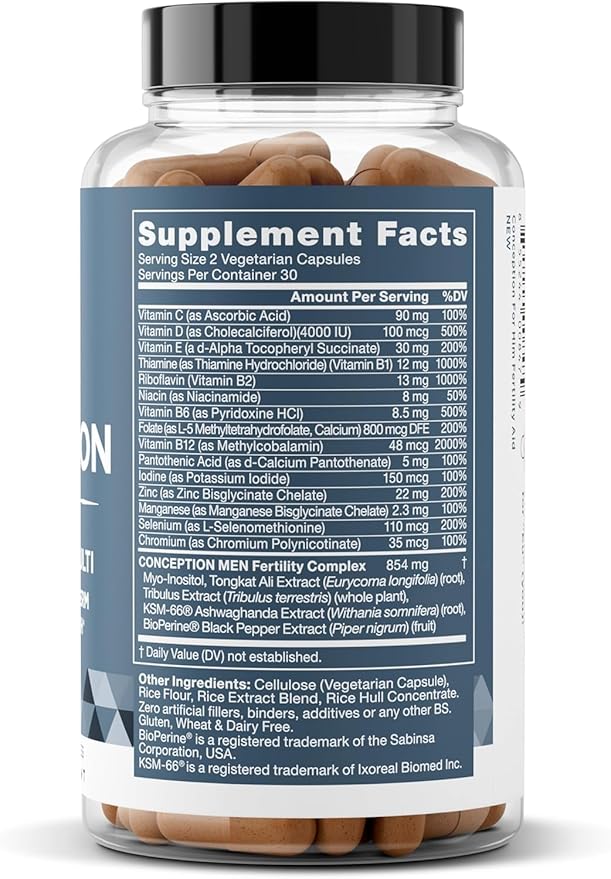 Eu Natural Conception for Him - Male Fertility Supplements with Ashwagandha, Folate & Zinc - Sperm Count, Motility & Strength Support - Fertility Support for Men, 120 Vegetarian Capsules