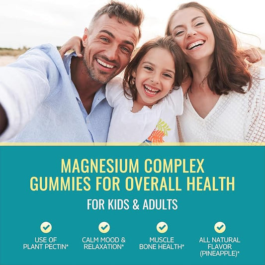 Magnesium Complex Gummies- Calm Chewable Gummies for Kids & Adults- Magnesium Glycinate, Taurate, Citrate, Malate, Supplement-Support Calm Stress Relief, Bone, Muscle, Mood Vegan, 120ct