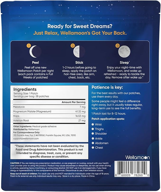 Wellamoon Original Sleep Patches for Adults Extra Strength | Sleep Patch with Melatonin & Valerian | Skin-Friendly & Cruelty-Free | Long-Lasting Night Comfort for Men & Women | Pack of 3 x 28 Patches