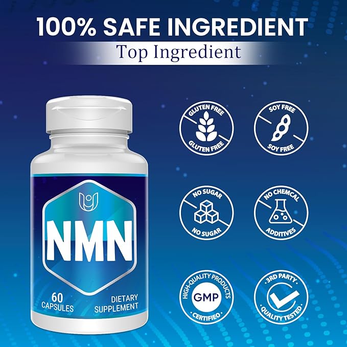 NMN(Nicotinamide Mononucleotide), NAD Supplement to Boost NAD+ Levels as We Age (May Be More Effective Than Nicotinamide Riboside), NMN Supplement for Anti-Aging, 60 Capsules (60 Servings)