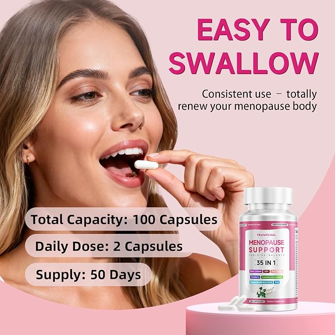 Menopause Supplements For Women, 400mg Black Cohosh & 200mg DIM for Hot Flashes, Night Sweats Relief & Hormone Balance, 35-in-1 with Probiotics, Ashwagandha & Red Clover, 200 Capsules/100-Day Supply