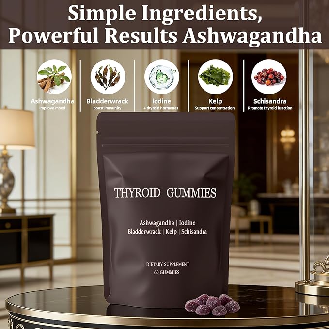 Thyroid Gummies for Women, Selenium Zinc Iodine L-Tyrosine Ashwagandha Gummies, Thyroid Bloom, Body Balance & Support - 60 Count