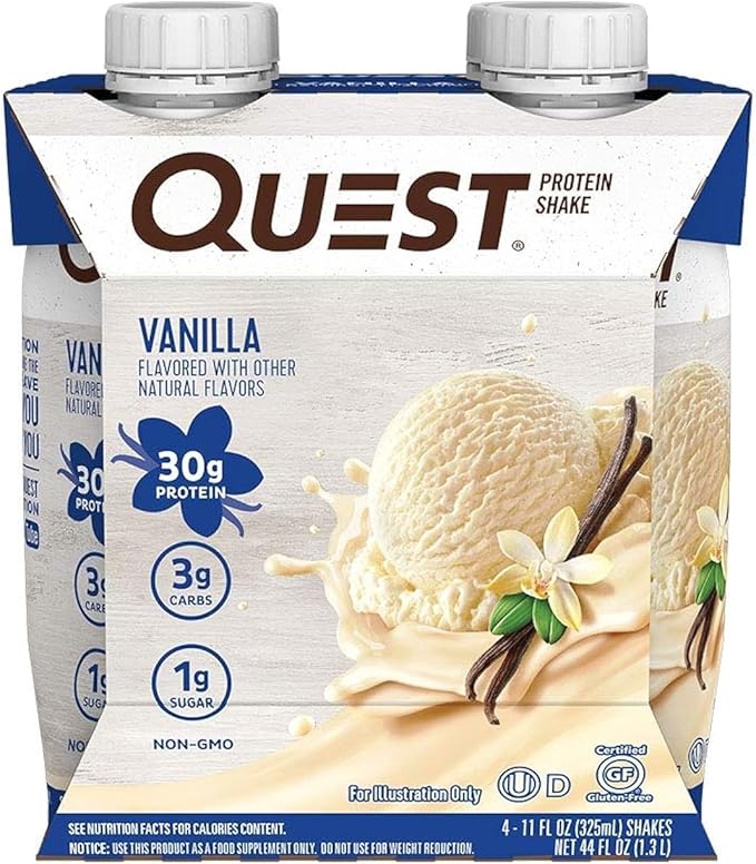 Quest Nutrition Protein Shake, Vanilla, High Protein, Low Carb, Gluten Free, Keto Friendly, 11 Fl. Oz, 4 Count