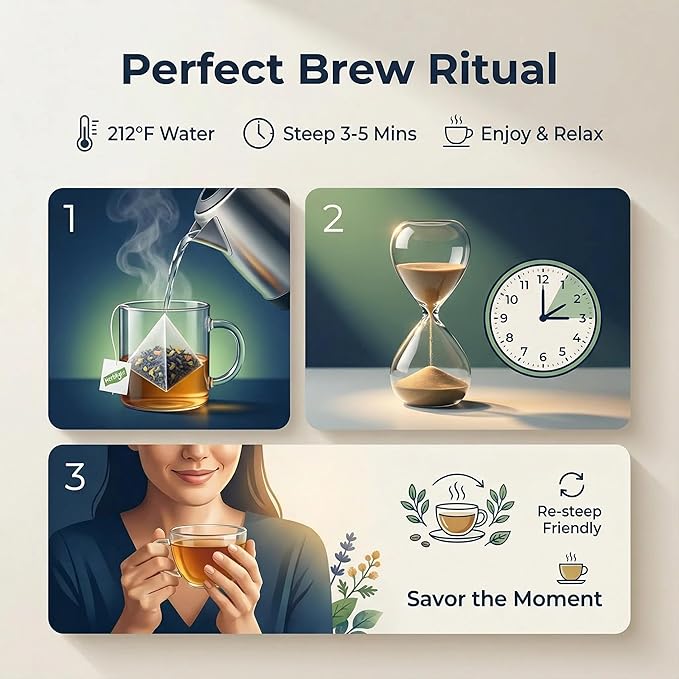 Herblight Bedtime Tea with Valerian Root & Ashwagandha - Caffeine-Free Night Time Herbal Blend for Deep Relaxation - Premium Whole Leaf Sleep Tea (15 Pyramid Bags)