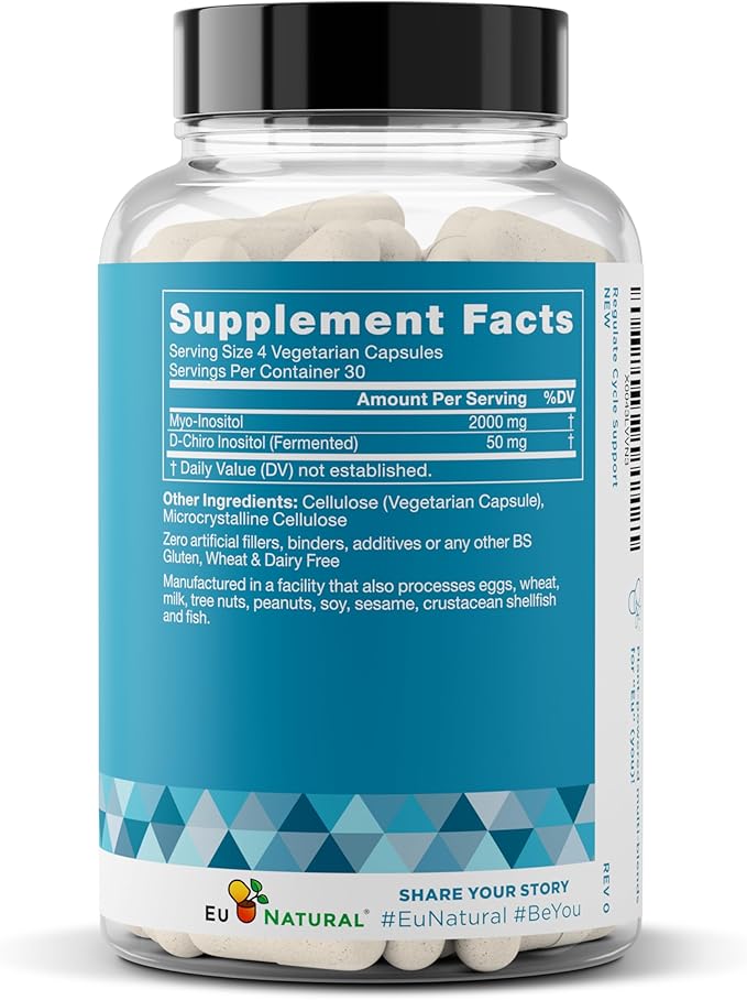 Regulate Cycle Support – Hormone Balance for Women at Optimal 40:1 Myo-Inositol 2000 mg & D-Chiro Inositol 50 mg – Supplement for Period Consistency, Menstrual & Ovulation Support – 120 Vegan Capsules