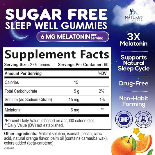 Melatonin Sleep Gummies - 6mg Per Serving - Sugar-Free Sleep Support Melatonin Gummy for Adults - Extra Strength Sleeping Gummy Supplement - Supports Restful Sleep - Tasty Orange Flavor - 120 Gummies