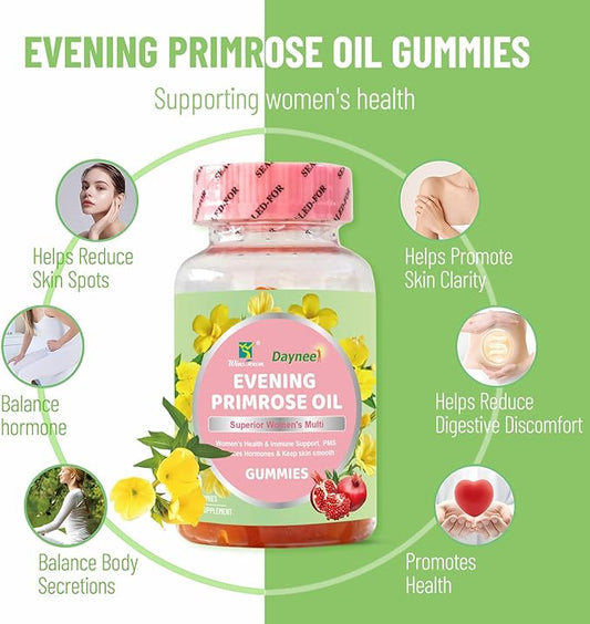 Evening Primrose Oil Gummies, Superior Women's Multi, Support PMS Balances Hormones & Keep Skin Smooth, 60 Count