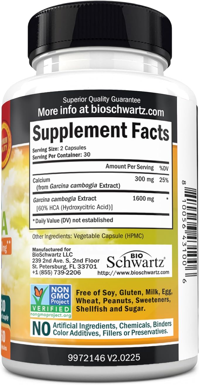 Garcinia Cambogia Weight Loss Pills - Maximum Strength Appetite Suppressant & Fat Burner for Men & Women - 1600mg Natural Extract & 960mg HCA - Metabolism Booster & Carb Blocker Capsules - 60Ct