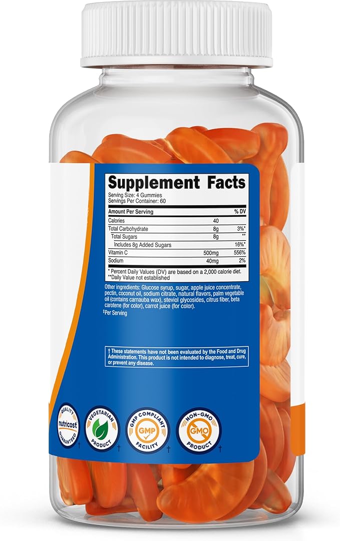 Nutricost Vitamin C Gummies (500mg) 240 Gummies - Made with Natural Flavors & 556% DV of Vitamin C, Vegan, GMO-Free, Gluten-Free, 60 Servings
