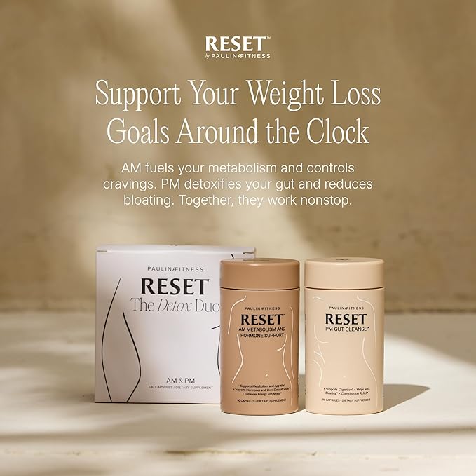 Reset Detox Duo – AM + PM Weight Loss Support Bundle | Supports Metabolism, Appetite Control, Digestion, & Overnight Detox | 90 Capsules | 30-Day Supply | Vegan, Gluten-Free, Cruelty-Free