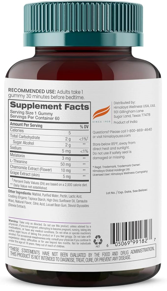 Himalaya Melatonin Sugar-Free Gummies, Supports Restful Sleep, Vegan, Gluten-Free, 3 mg Melatonin, 60 Gummies