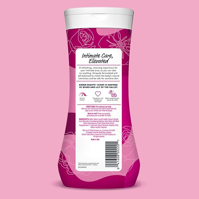 Summer's Eve Amber Nights with Oat and Shea Extracts, Daily Refreshing All Over Feminine Body Wash, Removes Odor, Feminine Wash pH Balanced, 15 fl oz