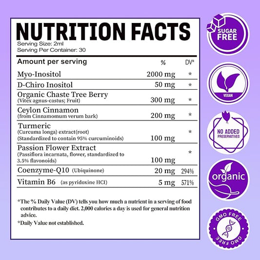 Myo-Inositol & D-Chiro Inositol Supplement For Women, 40:1 Ratio Support Hormone Balance & Ovarian w. Organic Chaste Tree Berry, Ceylon Cinnamon for Healthy Cycle Regulation, Mood, Nerve