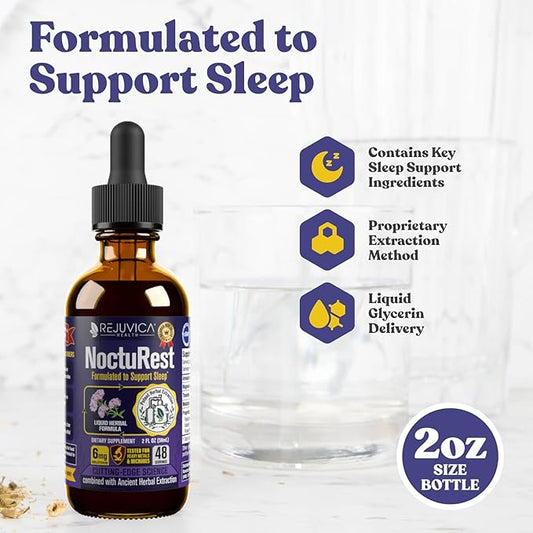 Rejuvica Health NoctuRest Liquid Melatonin Drops for Adults – Natural Sleep Aid with Magnesium, L-Theanine & Valerian Root – Nighttime Sleep Support for Calm & Rest - 2X Absorption Drops - 2 Fl Oz