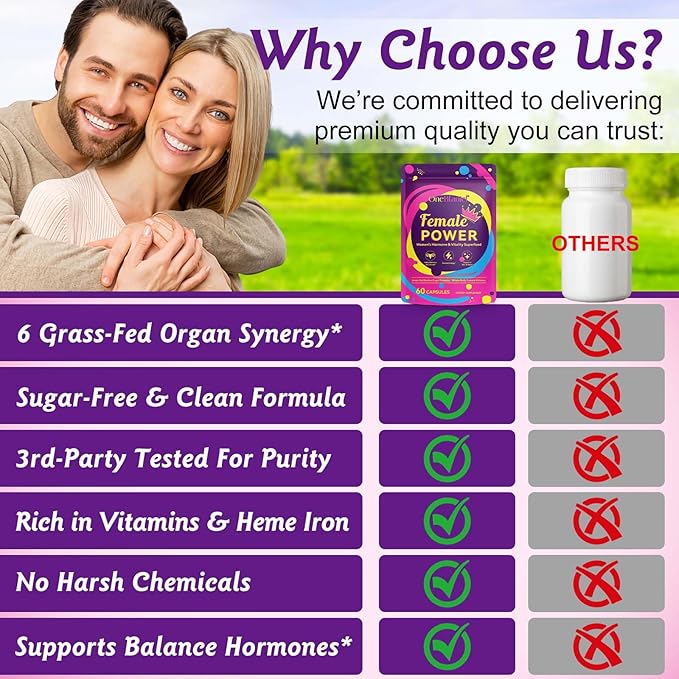 2 Pack Beef Organ Superfood Supplement (Beefs Liver, Kidney, Heart, & 3 More)-Grass Fed Beef Liver Capsules for Hormone Balance, Menstruation, Energy, Immunity & Skin Health,60 Capsules 