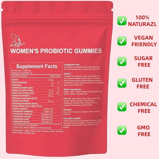 Prebiotic Nutritional Supplements Probiotic Gummies for Women-Women Exclusive pH Balanced probiotics-Controlling Off Flavors -Enriched with 5 Billion CFUs of Active Bacteria(60)