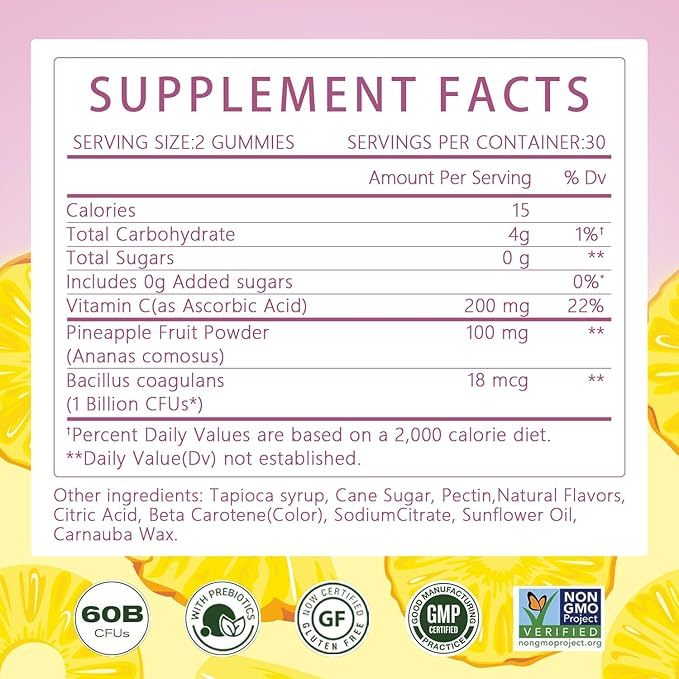 Premium Feminine Balance Gummies-pH Balance with Prebiotics & Lactobacillus Probiotic Blend&Hawaiian Pineapple Immune Support, Vegan & Non-GMO, 60 Gummies (120)