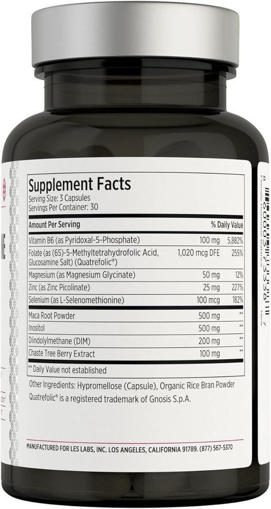 LES Labs Female Hormone Balance Supplement – Hormone Support for Women with Inositol, DIM, Vitex, Chaste Tree, Vitamin B6 & Folate – Menstrual Cycle & Fertility Support – 90 Capsules – Non-GMO