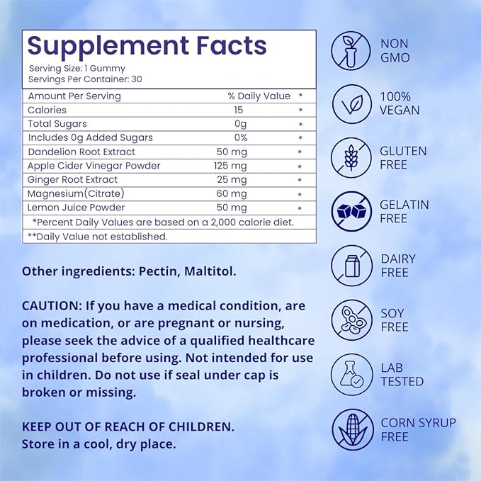 riev Debloat & Detox Gummies – Apple Cider Honey Flavor – Sugar-Free – Daily Gut Support with Ginger, Dandelion, and Magnesium – Gentle Digestion – Vegan, Non-GMO – 30 Count