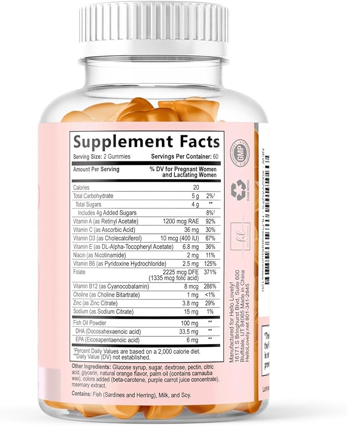 Prenatal Vitamins for Women – Complete Pregnancy Multivitamin - Folic Acid, Omega 3 DHA, Choline, Vitamin D – Essential Support for Mom's & Baby Brain Development - Tasty Orange Flavor - 120 Gummies
