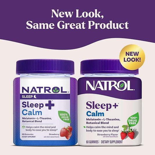 Natrol Sleep+ Calm Melatonin Gummies for Adults, Sleep Gummies, Strawberry Flavor, 60 Gummies, 30 Day Supply
