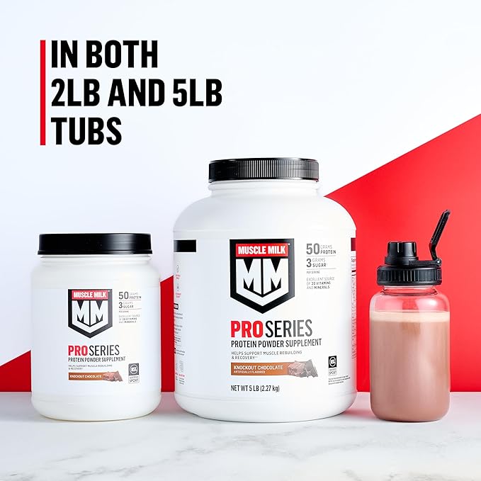 Muscle Milk Pro Series Protein Powder Supplement, Knockout Chocolate, 5 Pound, 28 Servings, 50g Protein, 3g Sugar, 20 Vitamins & Minerals, NSF Certified for Sport, Workout Recovery
