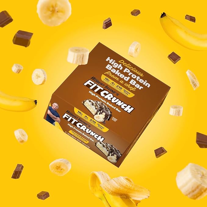 FITCRUNCH Snack Size Protein Bars, 6-Layer Baked Bar, 4g of Sugar, Gluten Free & Soft Cake Core (18 Bars, Chocolate Banana)