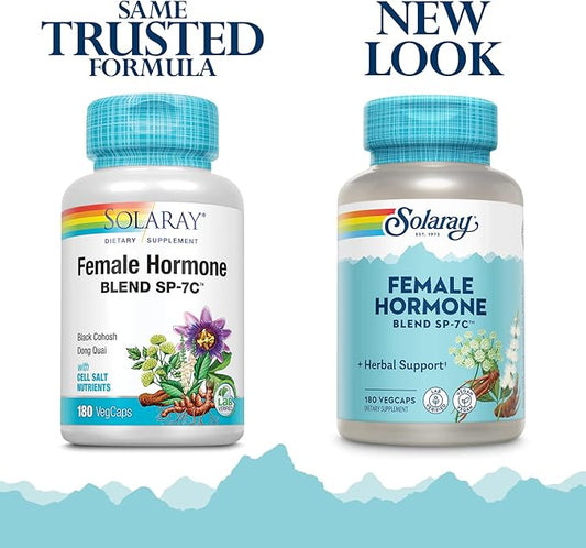SOLARAY Female Hormone Blend SP-7C, Herbal Blend Includes Black Cohosh, Dong Quai, Passion Flower, Saw Palmetto, Wild Yam & More 180 VegCaps