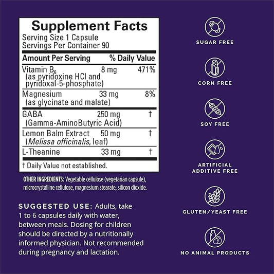 BRAINMD Dr Amen GABA Calming Support - 90 Capsules, Pack of 2 - Promotes Relaxation - Contains Magnesium, Vitamin B6 & Lemon Balm - 180 Total Servings