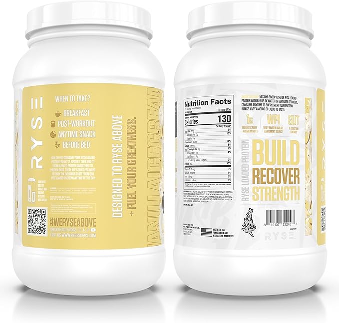 RYSE Loaded Protein Powder - Vanilla Ice Cream - 25g Whey Protein Isolate & Concentrate with Prebiotic Fiber & MCTs - Low Carb, Low Sugar, Digestive-Friendly - 27 Servings / 2 lb Tub