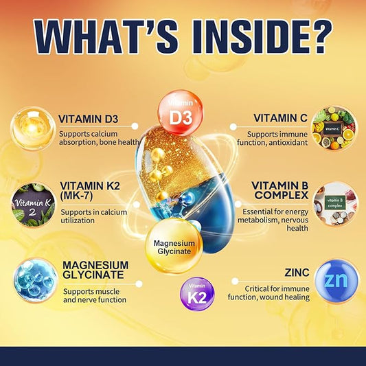 9-in-1 Magnesium Glycinate 500mg + Vitamin D3 5000 IU & K2 Complex - High Absorption - Healthy Stress, Sleep, Muscle Function, Bone Health & Energy Supports | Non-GMO, Gluten-Free 2 Pack