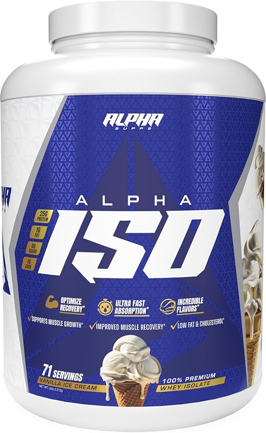 Alpha Supps ISO, Low Carb 100% Whey Protein Isolate Powder, 25 Grams Per Serving, Helps Support Muscle Growth, Low Sugar and Gluten Free (Vanilla Ice Cream, 5 lb)