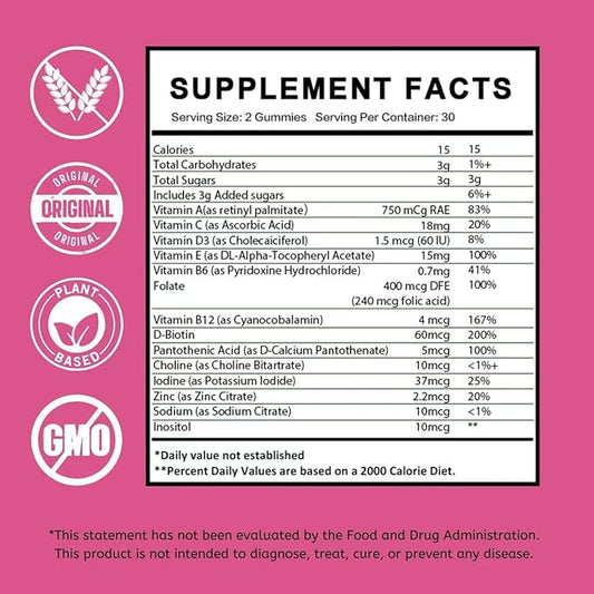 PCOS Vitamins Gummies for Women Hormone Balance & PCOS Relief & Fertility Support, 60 Ovarian Support Vitamins with Inositol for Healthy Menstrual Cycle, Inositol Gummies for Hirsutism and Acne