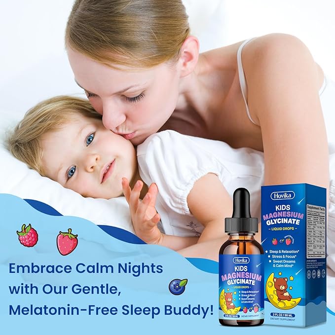Magnesium Glycinate for Kids - Magnesium Glycinate Liquid Drops with L-Theanine Omega-3, Vitamin B6, D3, Zinc - Support Sleep, Relaxation, Calm & Focus - 2 Fl Oz, Mixed Berry Flavor