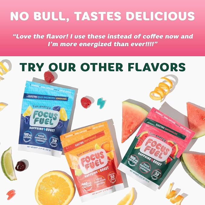 FocusFuel Energy Chews – Strawberry Lemonade Sample Pack (36 Servings) – 100mg Caffeine + Alpha GPC + L-Theanine + B12, Magnesium – No Crash or Jitters